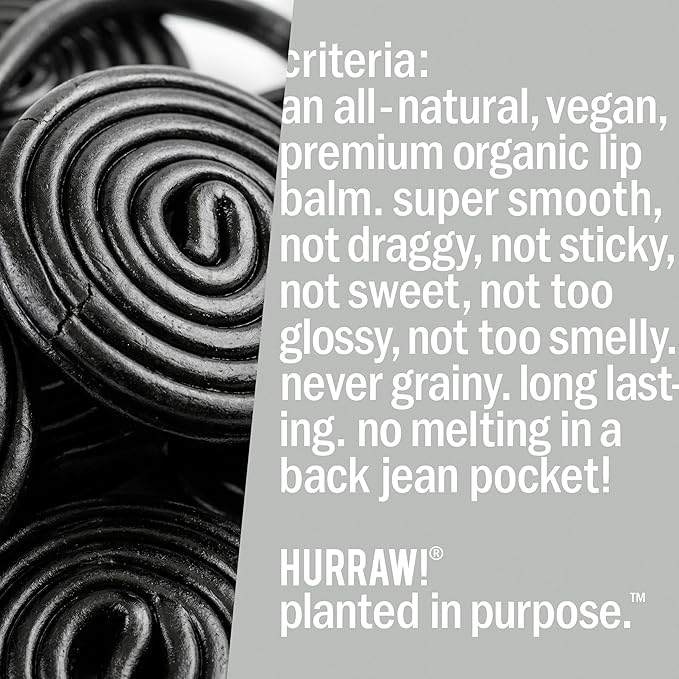 Hurraw! Licorice Lip Balm, 3 Pack: Organic, Certified Vegan, Cruelty and Gluten Free. Non-GMO, 100% Natural Ingredients. Bee, Shea, Soy and Palm Free. Made in USA