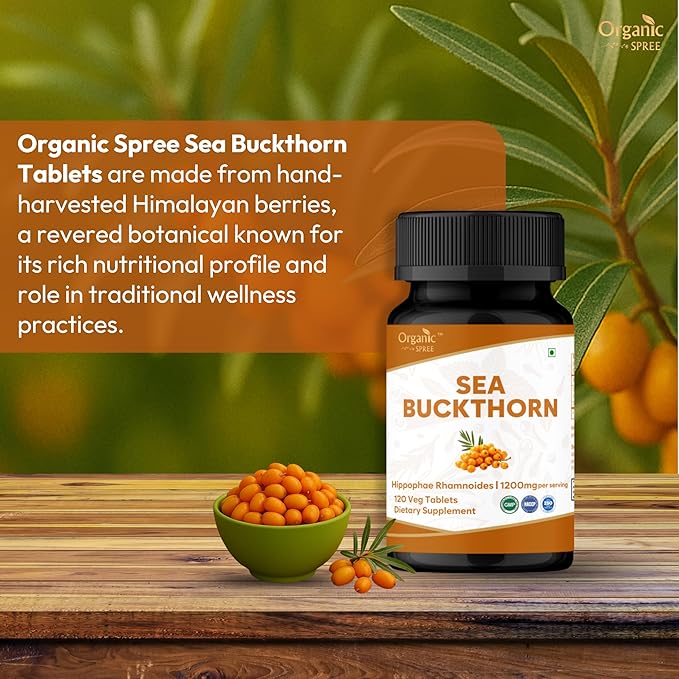 ORGANIC SPREE Sea Buckthorn 120 Tablets - Hippophae Rhamnoides - Hair, Skin and Nails* - 120tab - Pack of 2