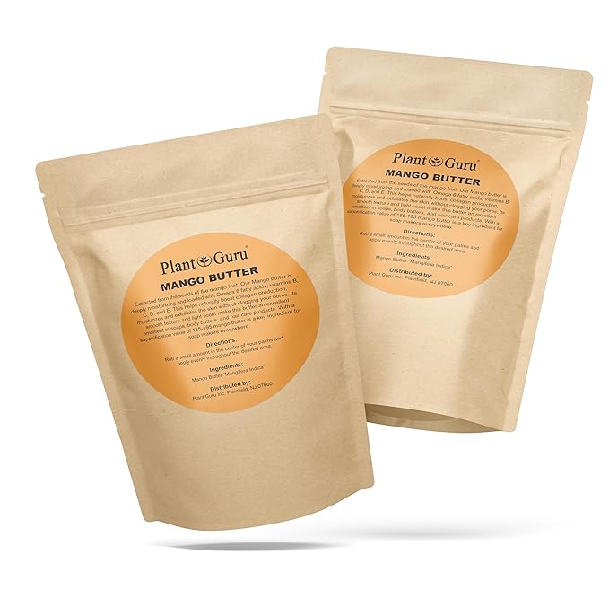 Plant Guru Raw Mango Butter 2 lbs. Bar - 100% Pure Natural Unrefined - Great for Skin, and Hair Growth. DIY Soap Making, Body Butters, Lotions and Creams.