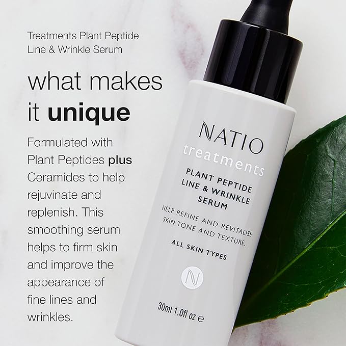 Natio Plant Peptide Line and Wrinkle Serum, 1 oz - Anti Aging Serum - Rejuvenating Face Serum - Daily Serum for Face to Revitalize Skin Texture