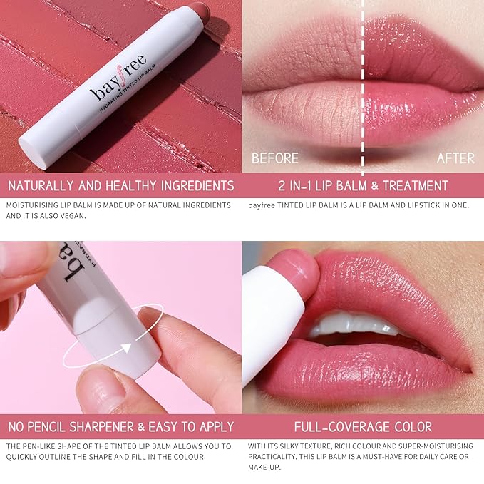 bayfree Tinted Lip Balm Plumper, Glossy, Pump Lips, Lightweight, Moisturize & Tint with Jojoba Seed Oil, Vegan Lipbalm Lip Care, Shimmer Orchid