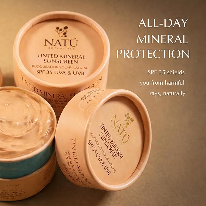 NATÚ BOTANICALS Tinted Mineral Face and Body Sunscreen SPF 35 - Mineral Zinc Oxide Sunblock Lotion - Broad-Spectrum UVA & UVB Protection - Lightweight & Gentle for Sensitive Skin - Reef Safe
