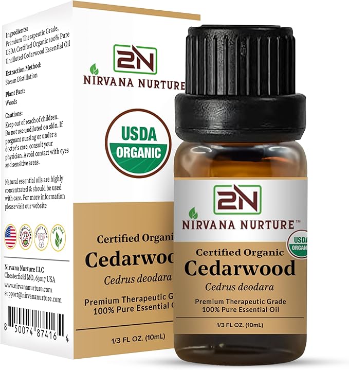 Cedarwood Essential Oil, USDA Certified Organic, 100% Pure Undiluted, Aromatherapy Oil for Diffuser, Hair & Skin Care