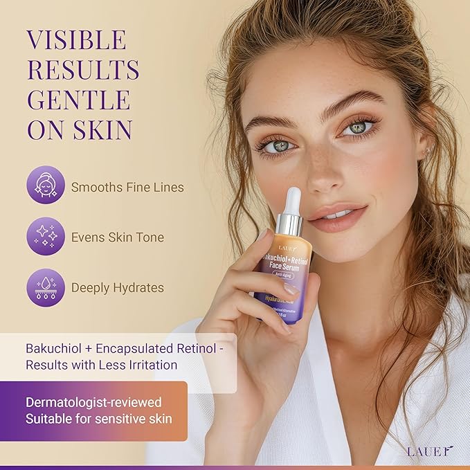 Bakuchiol Retinol Serum for Face with Vitamin C Hyaluronic Acid & Niacinamide Anti-Aging Plant-Based Serum Reduces Wrinkles Firms & Smooths Skin Vegan Fragrance-Free1 fl oz