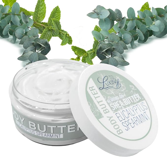 Luxiny Whipped Body Butter for Women & Men – Non-Greasy, Plant-Based Moisturizer with Shea Butter & Essential Oils – Hydrates, Softens & Nourishes Dry Skin (8 oz, Eucalyptus Spearmint)