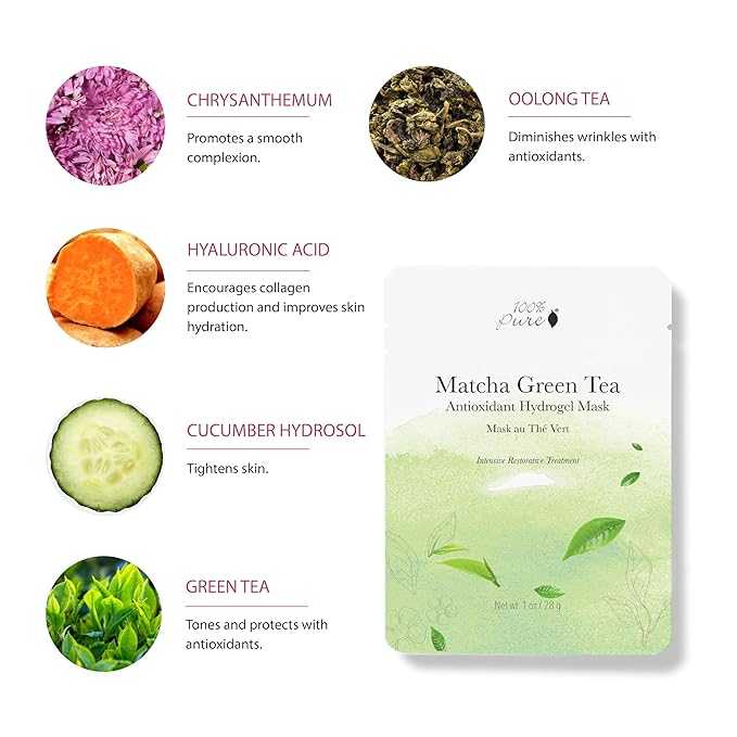 100% PURE Green Tea Water Bomb Mask (1 PC), Hydrating Face Mask with Hyaluronic Acid, Skin Care, Anti-Aging, Toning and Soothing Face Care - 1 PIECE