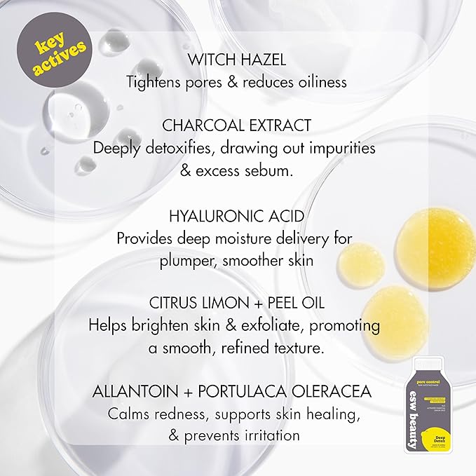 ESW Beauty Deep Detox - Raw Juice Pore Mask - Acne Face Mask with Activated Charcoal, Lemon Juice & H2O for Acne-Prone Skin - Detoxifies & Minimizes Pores