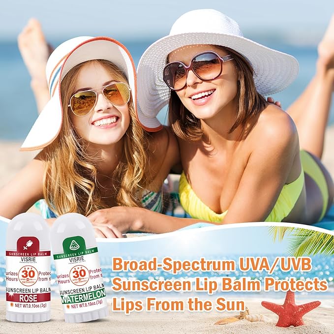 VISRIE SPF 30 Mini Sunscreen Lip Balm, SPF Lip Balm Bulk 40 Count, Travel Sunscreen with Vitamin E and Coconut Oil- 10 Flavors