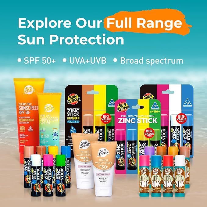Sun Zapper Zinc Oxide Sunscreen Stick SPF 50+ White – Mineral Sunscreen Stick for Face, Water Resistant Zinc Sunblock for Nose and Cheeks, Broad Spectrum, Travel Size 12g (0.42 oz), Australian Made