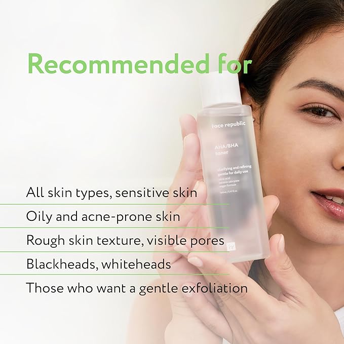 Face Republic Effortless Calming Routine - AHA/BHA Toner & Calming Care AHA/BHA Moisturizer | for Oily Skin, Korean Skin Care