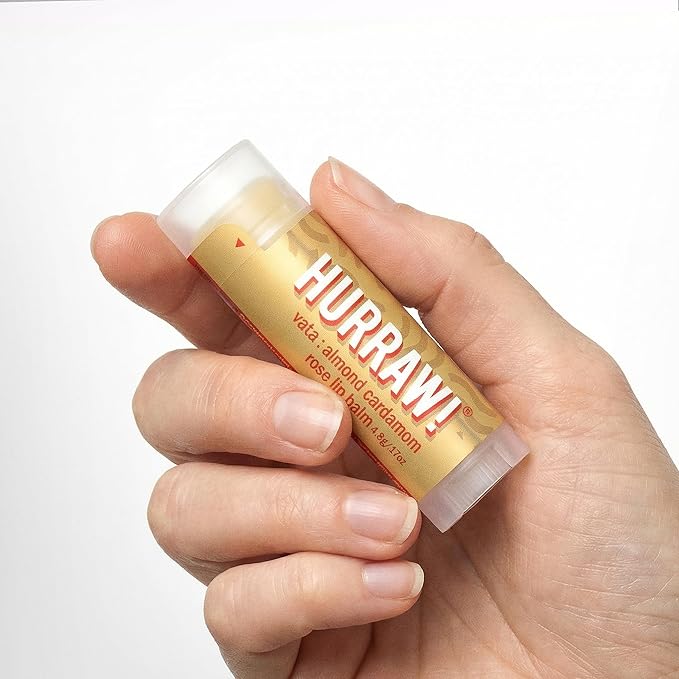 Hurraw! Almond, Cardamom, Rose (Vata) Lip Balm, 2 Pack: Organic, Certified Vegan, Cruelty and Gluten Free. Non-GMO, 100% Natural Ingredients. Bee, Shea, Soy and Palm Free. Made in USA