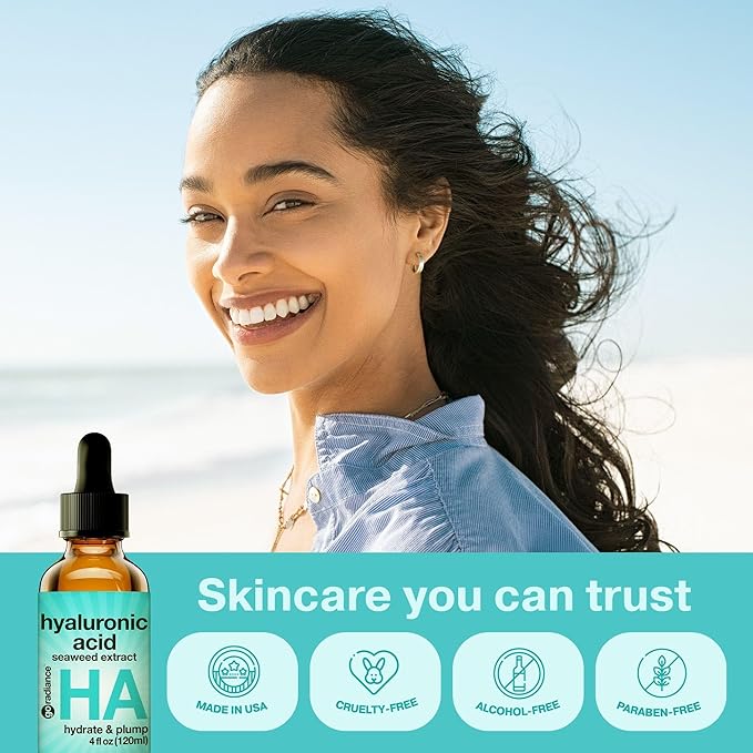 Double Size (4oz) Hyaluronic Acid Serum for Face 3.5%, Hyaluronic Acid Moisturizer, Hydrating Serum, Moisturizing Hyaluronic Acid Serum, Seaweed, Chamomile, Glow Face Serum for Women