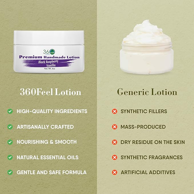 360Feel Black Raspberry Vanilla Lotion - Hydrates with Coconut & Olive Oil, Plant-Based, Non-Greasy, Sensitive Skin, All Day Use