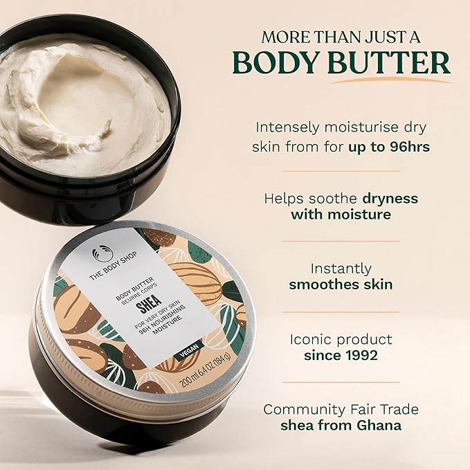 The Body Shop Shea Body Butter – Hydrating & Moisturizing Skincare for Very Dry Skin – Vegan – 12.9 oz