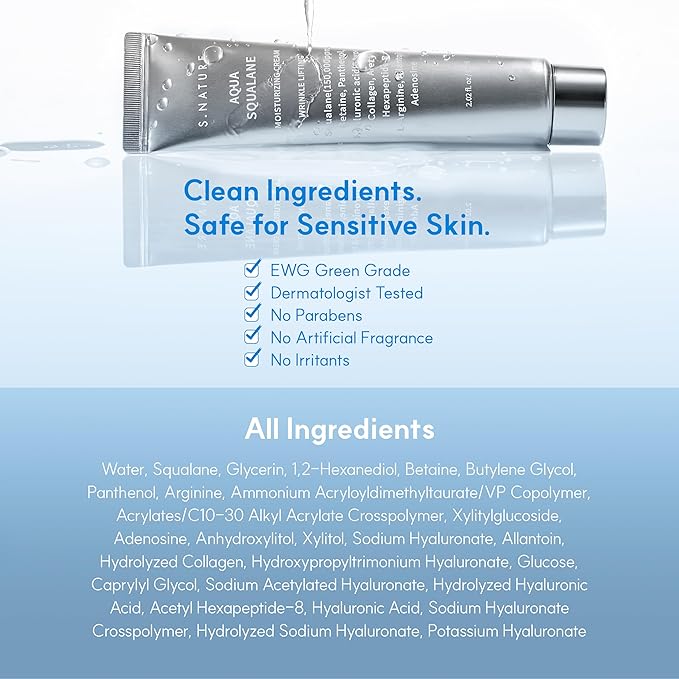 S.NATURE Pore Refining Moisturizer for Dry & Sensitive Skin – Squalane Hydrating Face Cream, Tightening & Smoothing Pores, Lightweight Korean Skincare, 2.02 fl oz