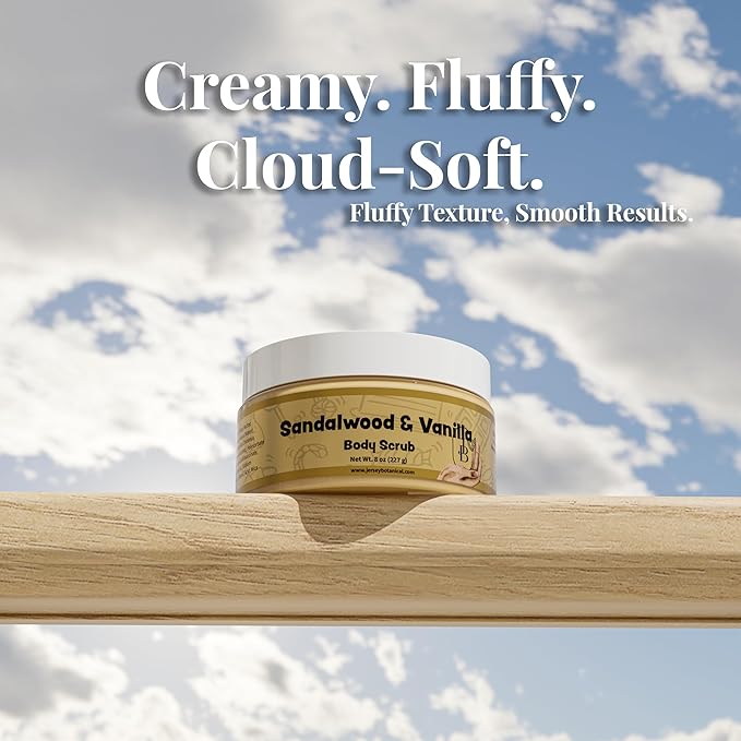 Jersey Botanical Baby Powder Shea Sugar Body Scrub – Exfoliating, Hydrating & Moisturizing Skin Care with Shea Butter, Smooth & Soften Skin, 8 oz (Honey & Oatmel)