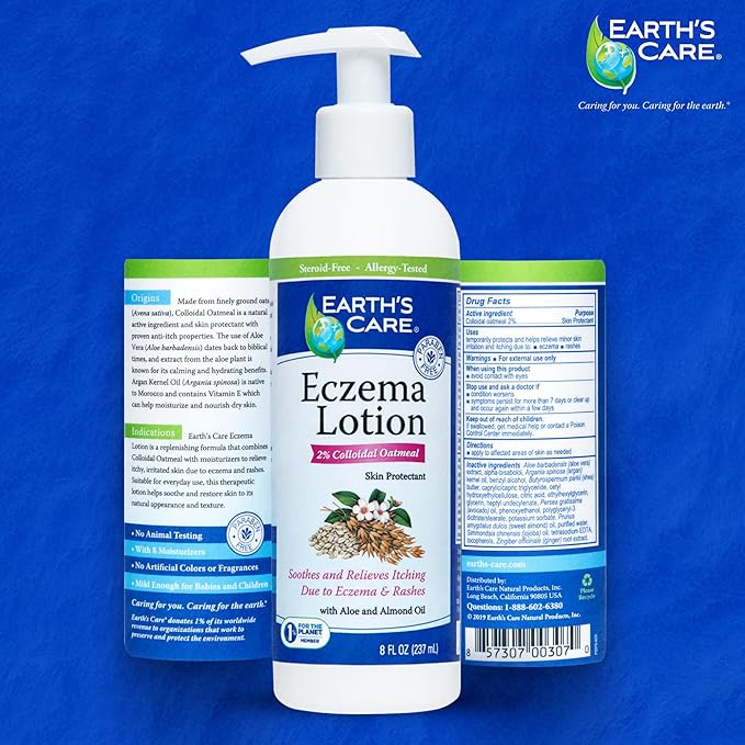 Earth's Care Eczema Lotion - Natural Lotion for Eczema - Safe and Mild Eczema Lotion for Adults and Kids - 8 Fl OZ. (237 mL)