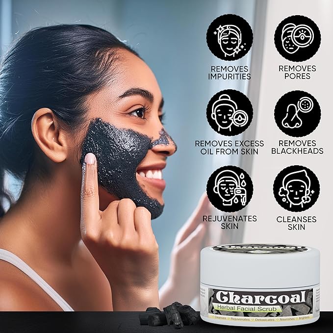 HERBOGANIC Charcoal Herbal Facial Scrub | Natural Body Scrub | Activated Charcoal Face Scrub for Women & Men | Exfoliant Scrub | Natural Facial Scrub | Equally Effective for Men and Women | 5.30 oz…