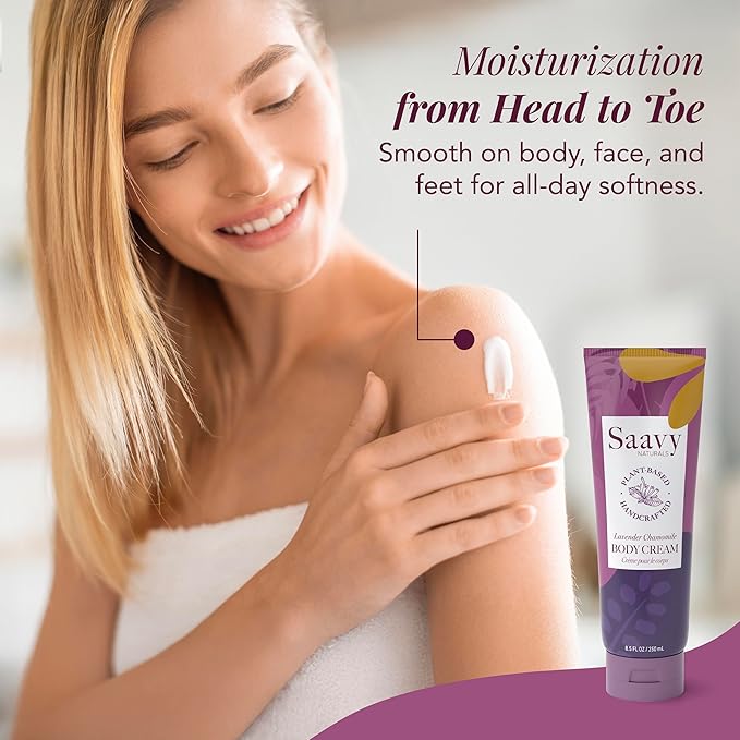Saavy Naturals Deeply Hydrating Body Cream for Dry Skin – Nourishing Shea Butter, Plant-Based & Sustainably Sourced – Lavender Chamomile – 8.5 fl oz, 1 pack