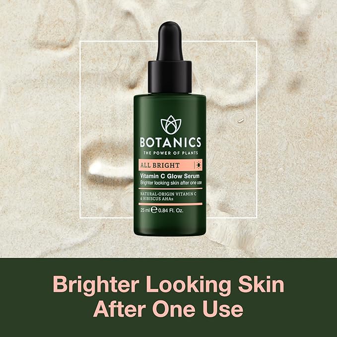Botanics Vitamin C Face Serum - All Bright Glow Serum with Natural-Origin Vitamin C - Encourage Brighter, More Even-Looking Skin - Vegan & Cruelty-Free Skin Care - Pair with Sunscreen (1 Fl Oz)