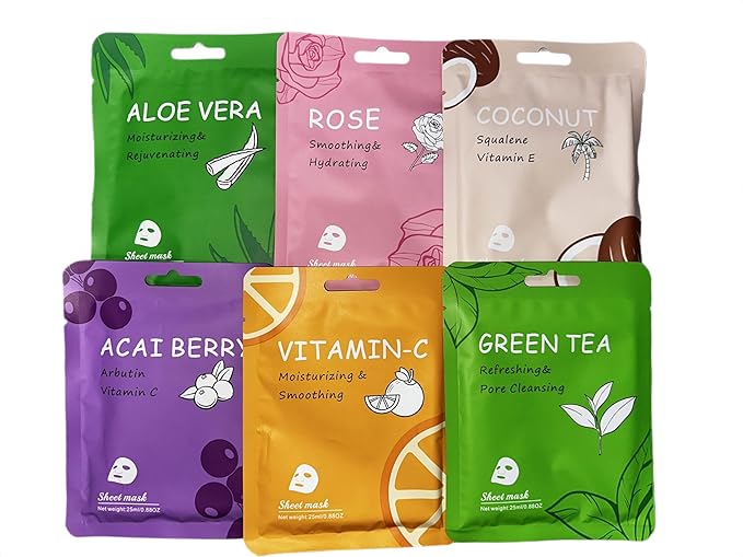 Vegan Organic Face Mask Sheet – Hydrating, Moisturizing & Brightening Skincare with Natural Ingredients for Glowing, Healthy Skin, All Flavors