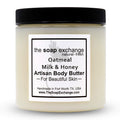 The Soap Exchange Body Butter - Oatmeal, Milk & Honey Scent - Hand Crafted 8 fl oz / 240 ml Natural Artisan Skin Care, Shea Butter, Aloe Vera, Nourish, Moisturize, & Protect. Made in the USA.