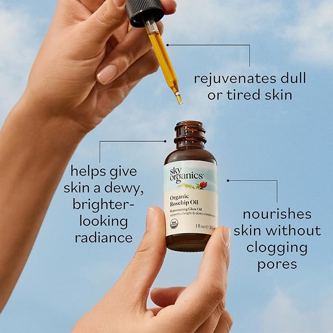 Sky Organics Travel Size Revitalizing Glow Face Oil, Rosehip Oil for Face – Nourishes Without Clogging Pores, Rosehip Seed Oil Organic for Bright Skin, 100% Pure Rose Hip Oil, Cold-Pressed
