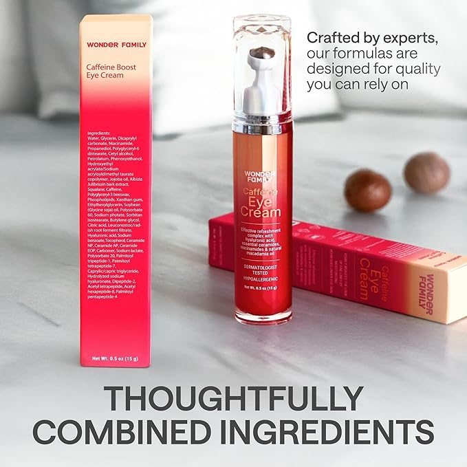 Caffeine Under Eye Cream for Puffiness and Bags Under Eyes - Roller for Puffy Eyes and Dark Circles Under Eye Treatment for Women, Men - Hyaluronic Acid and Niacinamide Serum - Face Puffiness Reducer