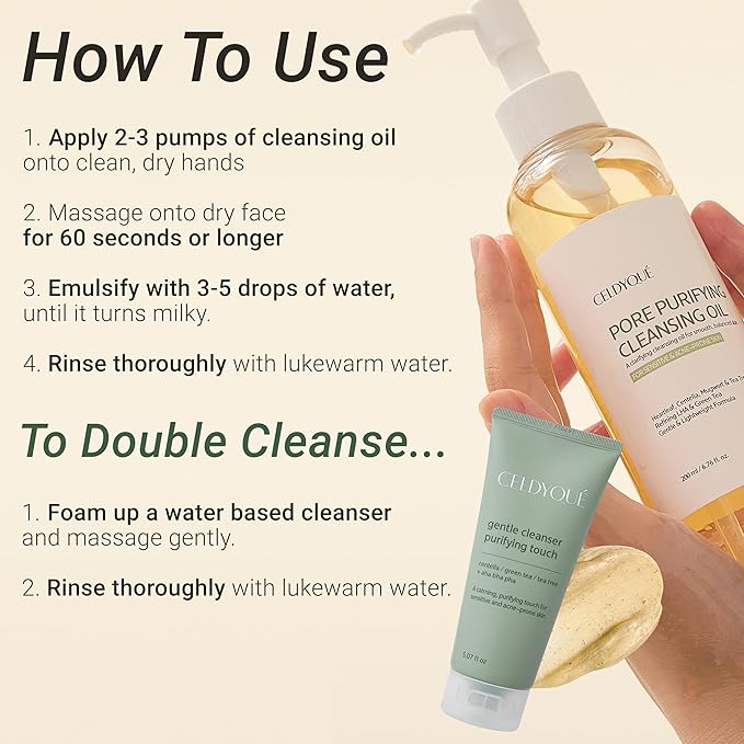 CELDYQUE Pore Purifying Cleansing Oil – Korean Face Wash with Centella, Tea Tree, Green Tea & LHA – Gentle Makeup Remover for Sensitive, Acne-Prone Skin, Deep Pore Cleanser, 6.76 fl oz