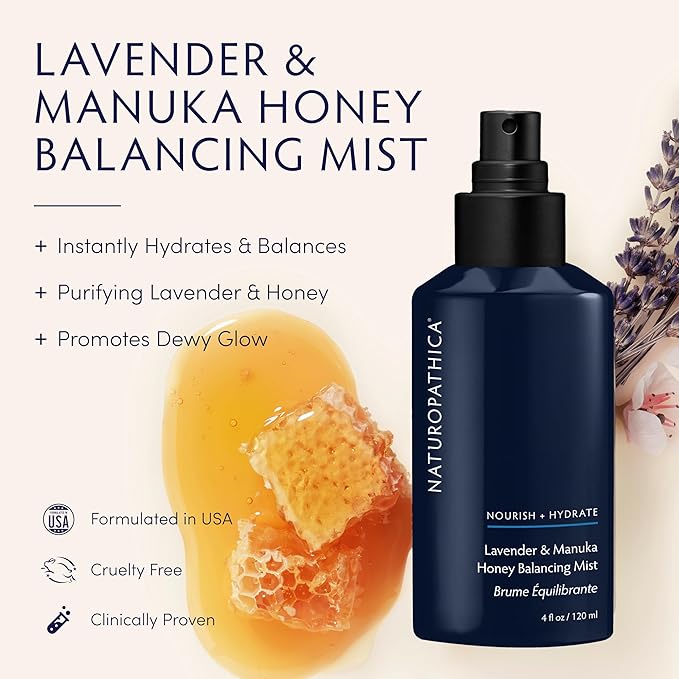 Naturopathica Lavender & Honey Balancing Mist - Facial Toner Balancer - Moisturizes, Calms and Refreshes Skin - Vegan, Made in USA, 4.0 oz. (120 ml)