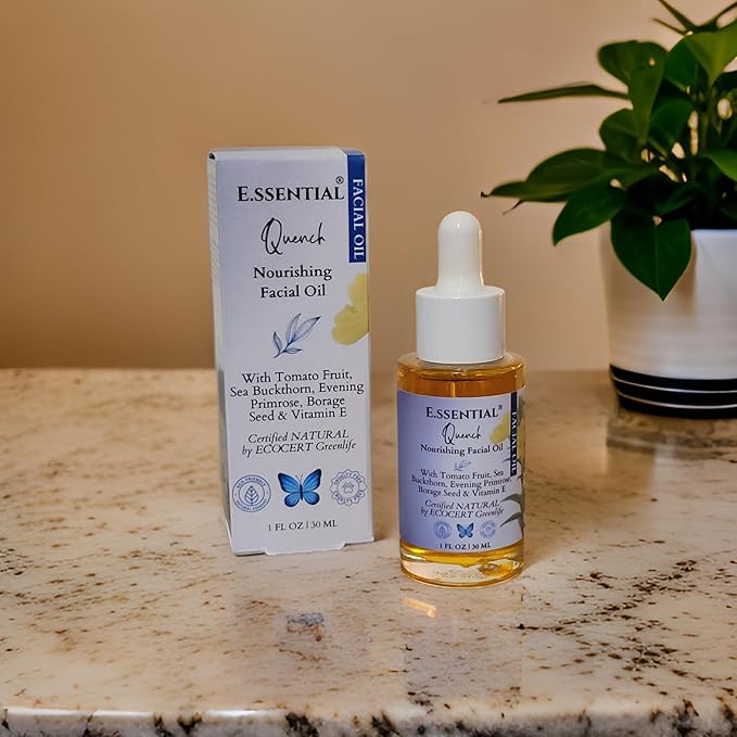 E.ssential Quench Nourishing Facial Oil, 1 fl oz, suitable for all skin types, with vitamins and antioxidants, improves texture and promotes youthful glow