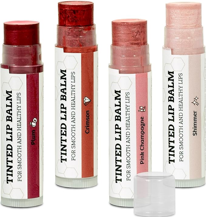 Earth's Daughter Tinted Lip Balm 4 Pack of Assorted Colors - Beeswax, Coconut Oil, Cocoa Butter, Vitamin E - Moisturize and Beautify - Paraben Free