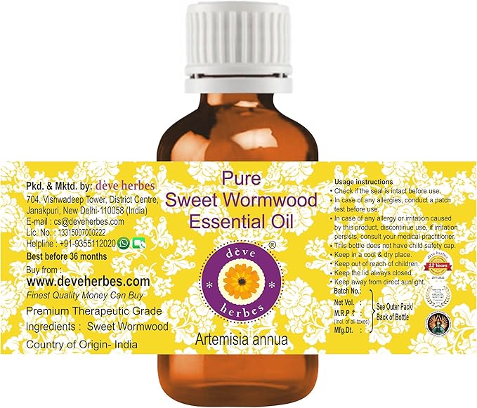 Deve Herbes Pure Sweet Wormwood Essential Oil (Artemisia annua) Steam Distilled (Pack of Two) 100ml X 2 (6.76 oz)