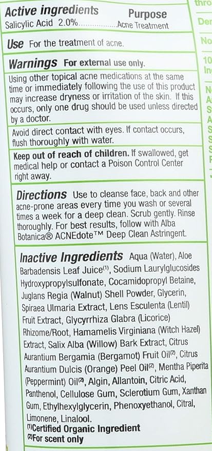 Alba Botanica Acnedote Maximum Strength Face & Body Scrub for Acne Treatment, Blackhead Scrub, 8 Oz