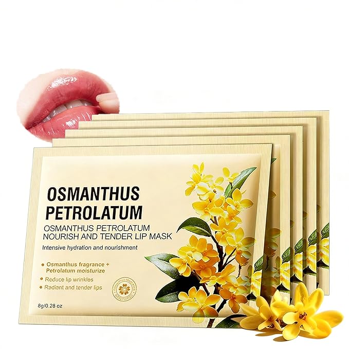 AKARY 5Pcs Osmanthus Nourish and Tender Lip Mask, Hydration Fragrance + Petrolatum Moisturize Crystal Care Gel Pads, Radiant, Tender & Firm, Reduce Lip Wrinkles, Make Your Dry Lips Attractive Sexy (5)