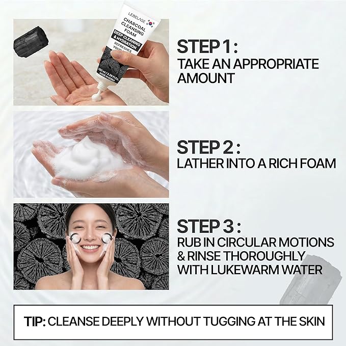 LEBELAGE Korean Charcoal Facial Cleanser 3.38 oz | Cleansing Foam Face Wash | Low pH Gentle Hydrating Daily Facial Cleanser Sensitive Skin | Deep Cleansing Foaming Cleanser, Pore Care-All Skin Types