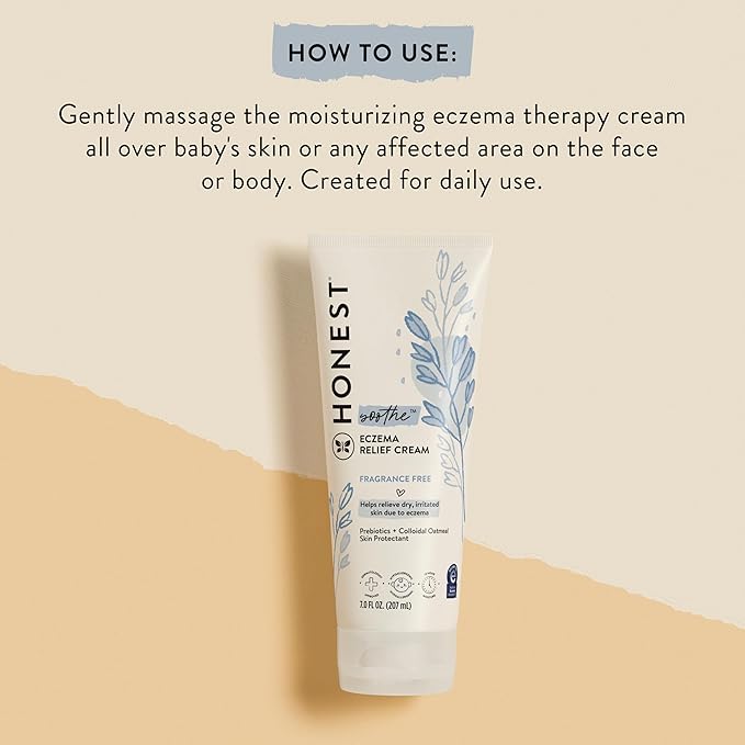 The Honest Company Eczema Soothing Therapy Cream and Skin Protectant, Naturally Derived, Gentle for Baby, Prebiotics Colloidal Oatmeal, 7 oz
