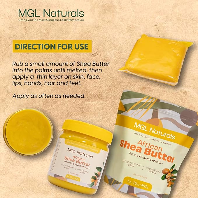 MGL Naturals Unrefined African Shea Butter Yellow Creamy 2.2 lb. 100% Pure, Raw, Grade A, Vegan, & Organic. Moisturizing butter for all skin types and hair textures. (2.2 lb)