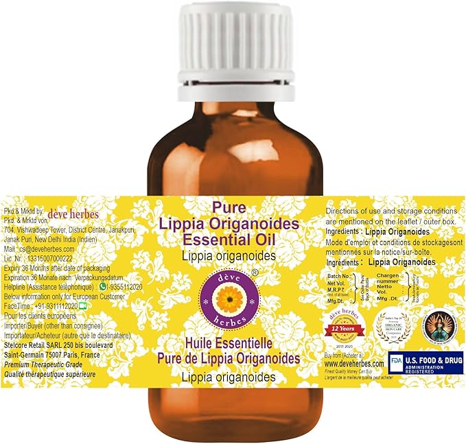 Deve Herbes Pure Lippia Origanoides Essential Oil (Lippia origanoides) Steam Distilled 30ml (1 oz)