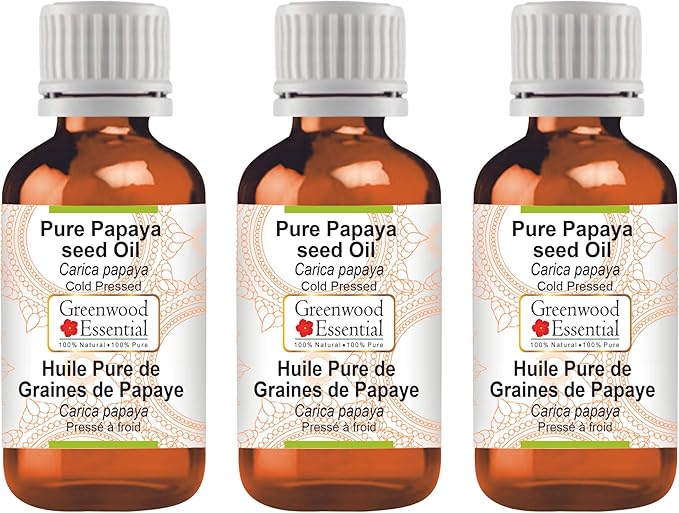 Greenwood Essential Pure Papaya Seed Oil (Carica Papaya) Cold Pressed (Pack of Three) 100ml X 3 (10 oz)