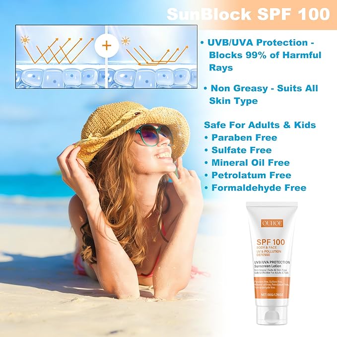 Antioxidant-Infused Sunscreen SPF 100 Broad Spectrum, Face & Body Oil-Free Oxybenzone-Free, Designed for Sun Sensitive Skin