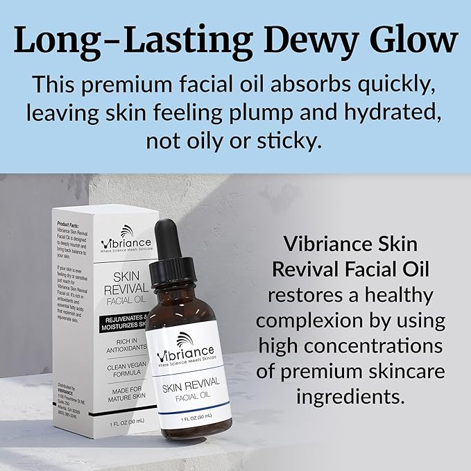 Vibriance Skin Revival Facial Oil - Natural Ingredients - Face Hydrating for Sensitive and Dry Types, with Vitamin E, Sea Buckthorn, Camellia, Squalane - Vegan, Paraben-Free