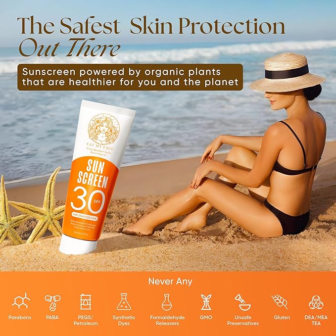 Eat My Face Tinted Beef Tallow Sunscreen SPF 30 – No White Cast, Natural Glow | Reef Safe Mineral Zinc Oxide | Water Resistant Sun Protection for Face & Body, 4 oz