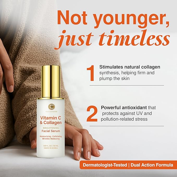 Vitamin C Serum For Face with Collagen – Dermatologist Tested, Anti Aging, Korean Skin Care – Fades Look of Dark Spots, Smooths Fine Lines, Firms & Hydrates – Clean Beauty – 1.69 Fl. Oz
