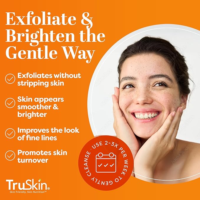 TruSkin Vitamin C Face Scrub & Face Exfoliator - Brightening Facial Scrub with Bora Bora White Sand & Yuzu Lemon - Smooths Texture and Reveals Softer-Looking Skin, 4 fl oz