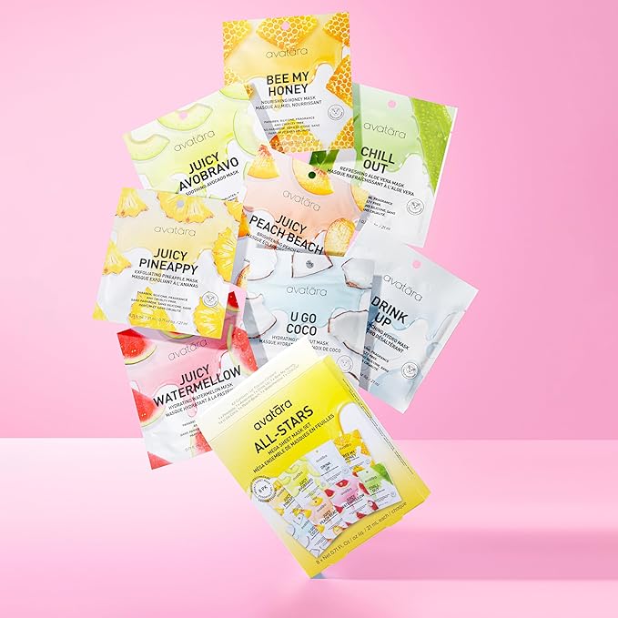 Avatara All-Stars 8-Pack Facial Sheet Mask Variety Pack | Clean K-Beauty Set for Dry, Sensitive, Uneven Skin | Gentle Moisture | Fragrance-Free, Paraben-Free & Cruelty-Free Korean Masks
