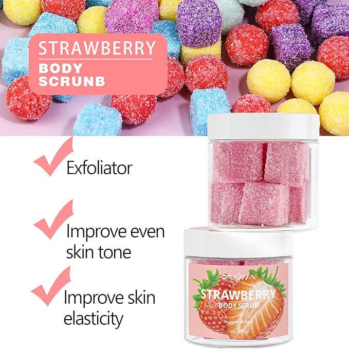 Strawberry Sugar Body Scrub – Pink Gift for Women, Exfoliating Body Scrub with Shea Butter & Jojoba Oil, Smooths & Softens Dry Skin, Paraben-Free, 5.29oz