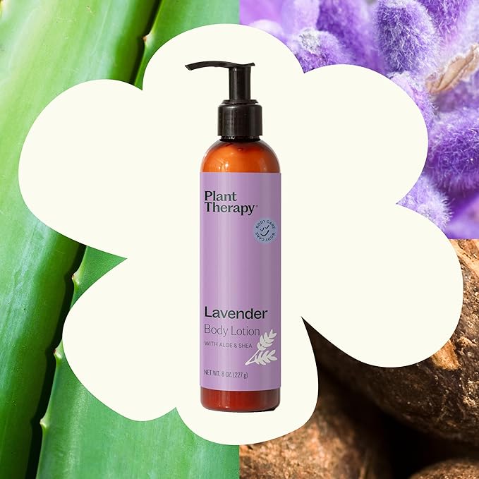 Plant Therapy Lavender Body Lotion with Aloe and Shea, Hydrate and Nourish Skin with Botanical Ingredients, 8 oz