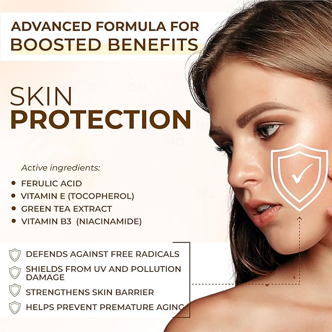 All Natural Pure 20% Vitamin C Serum Face + 6 Active Boosters for Dark Spots, Wrinkles, Brightening, Hydrating, Even Tone, Healthy Glow with Niacinamide, Hyaluronic Acid, Ferulic Acid, Vitamin E