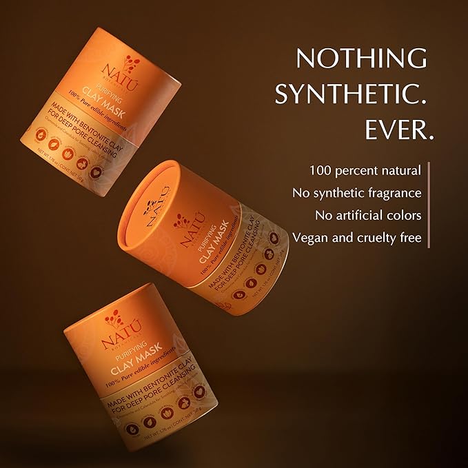 NATÚ BOTANICALS Purifying Bentonite Clay Mask – Deep Pore Cleansing, Clarifying & Soothing Formula for Oily & Combination Skin – Natural, Vegan & Cruelty-Free